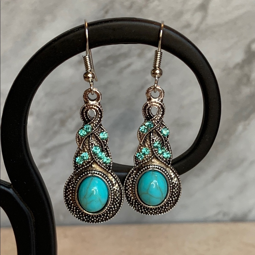 NWOT Faux turquoise & blue crystal drop earrings
